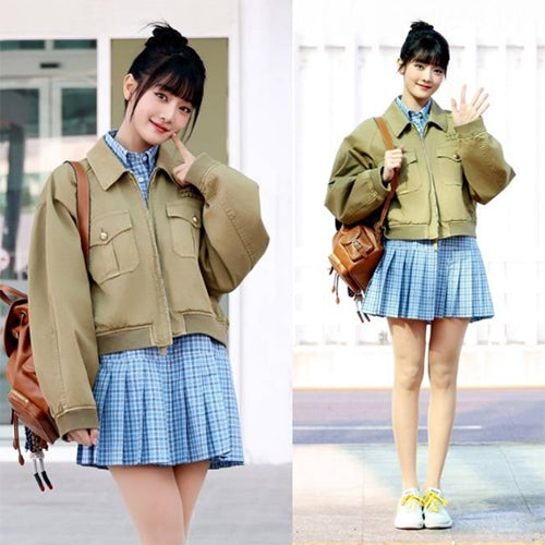 미우미우 가먼트 다이드 봄버 자켓 올리브 그린 (민니 착용)